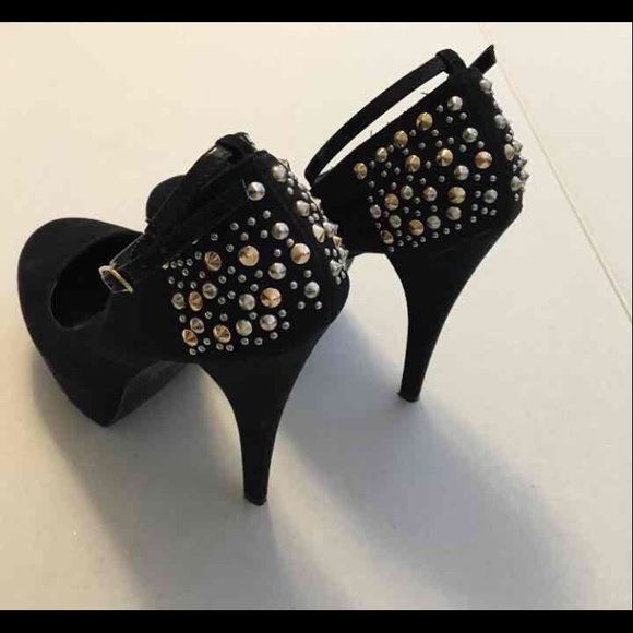Black suede pumps with metallic heel - Picture 5 of 6